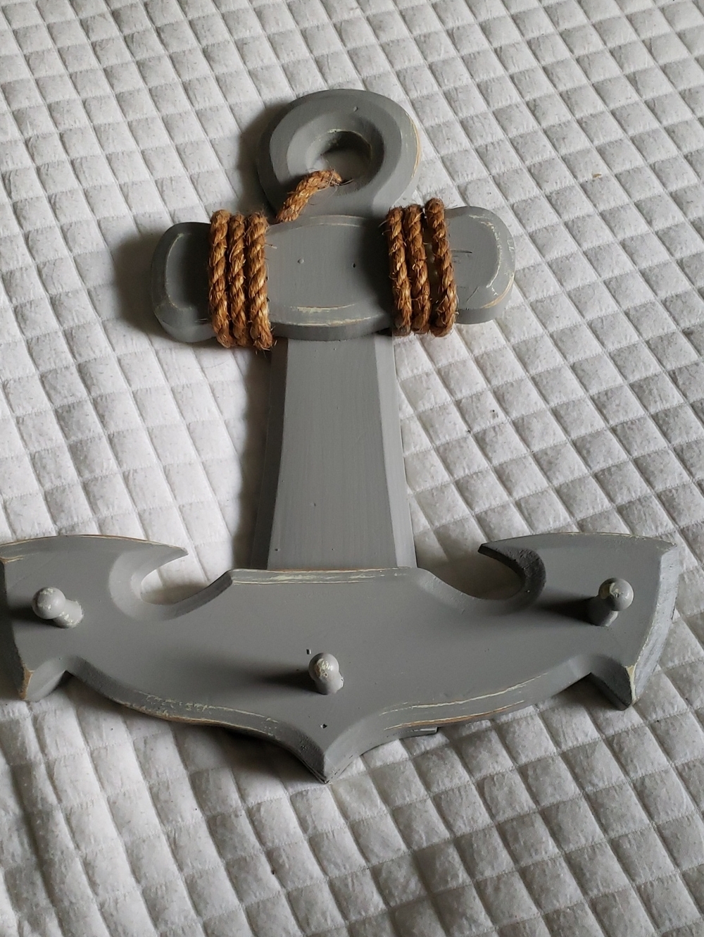 Gray Anchor Wall Hook with Rope Accent - Nautical Home Wall Decor